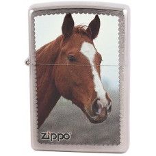 Зажигалка Zippo 200 Рыжая Лошадь Brushed Chrome Бензиновая