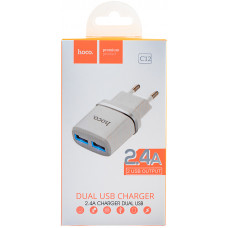 Сетевой адаптер 220V -> USB Hoco C12 2USB 2,4 А Белый